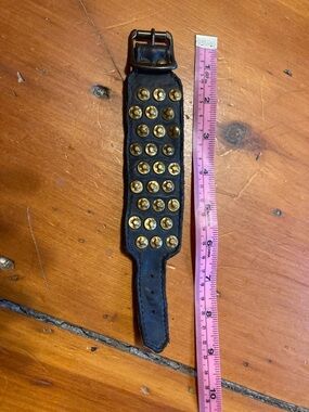 Frye Black Leather Studded Wrist Cuff with Gold Tone Rivets